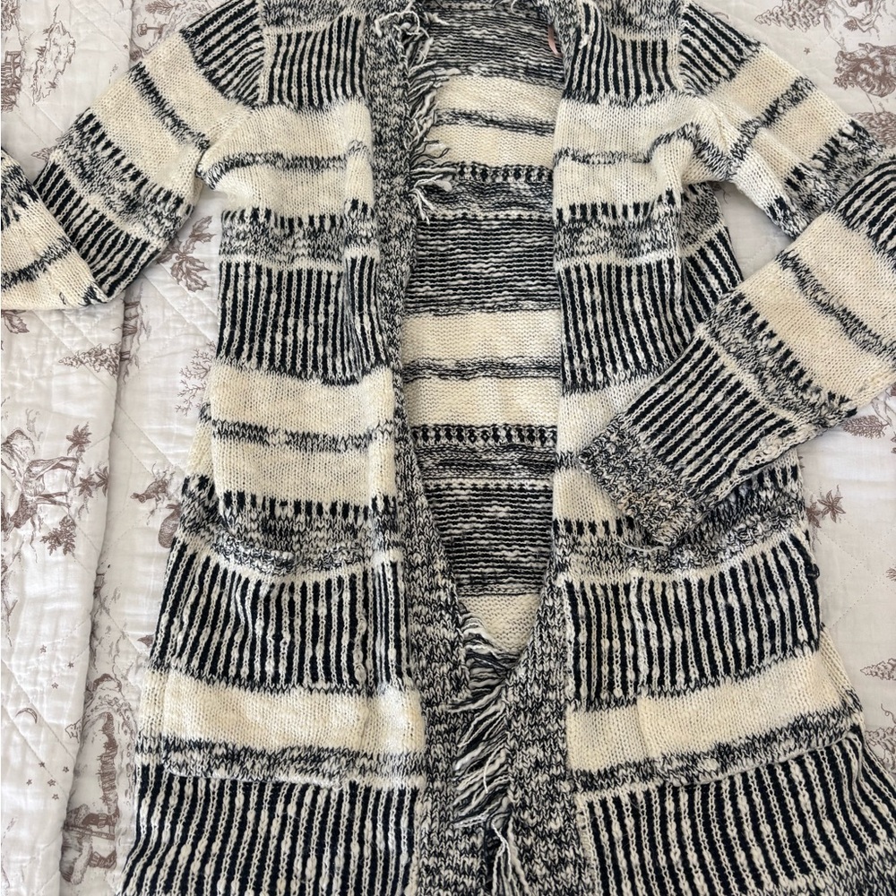 Forever 21 Navy & White Cozy Fringe Cardigan